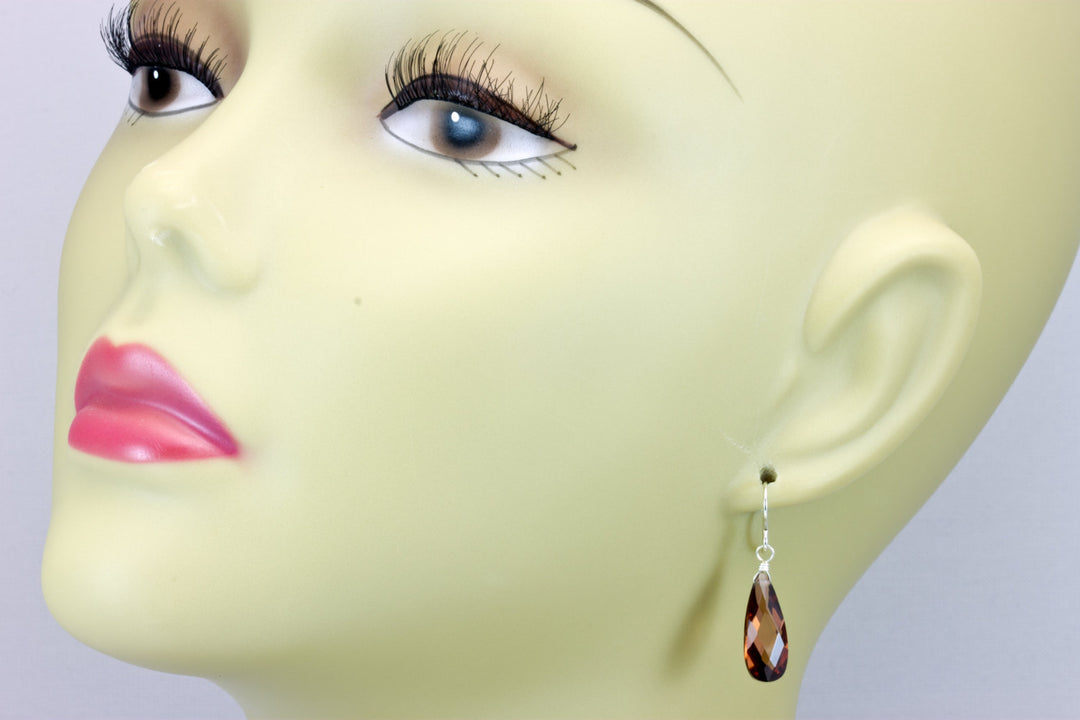 Chocolate Cubic Zirconia Earrings Long Faceted Teardrop AAA CZ Sterling Silver or 14k Solid Gold or Filled  Brown Simulated Diamond Dainty