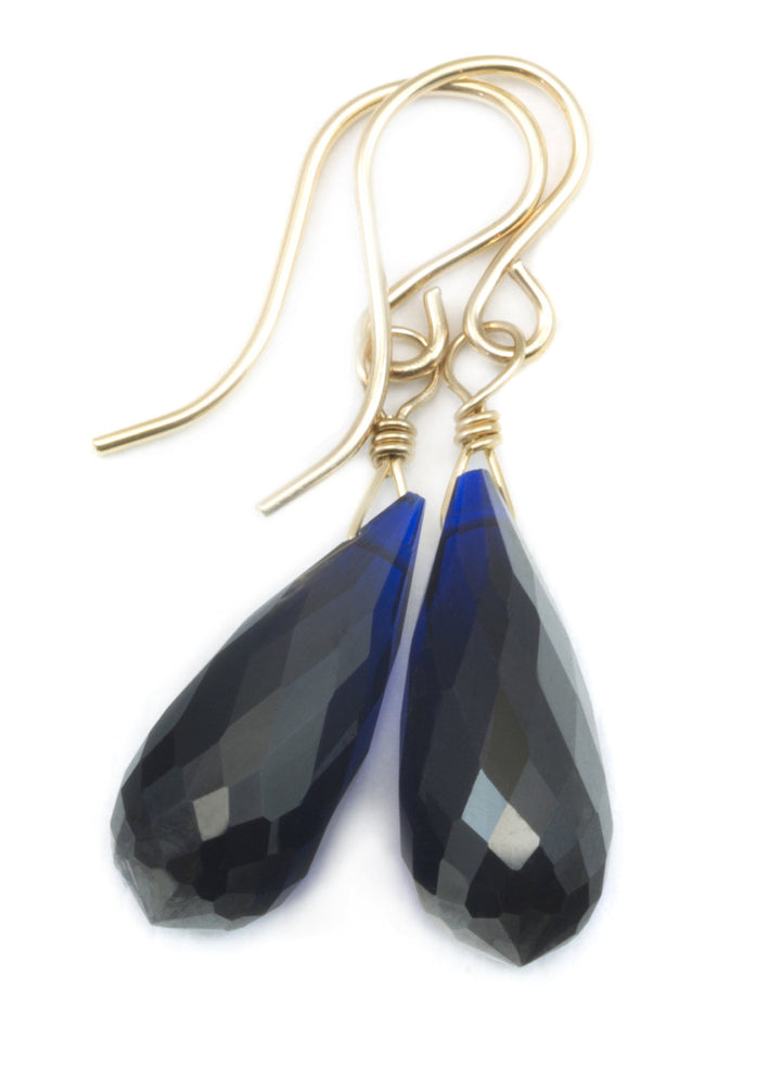 Dark Sapphire Blue Cubic Zirconia Earrings Long Faceted Rounded Teardrop Briolette AAA CZ Sterling Silver or 14k Solid Gold or Filled  Drops