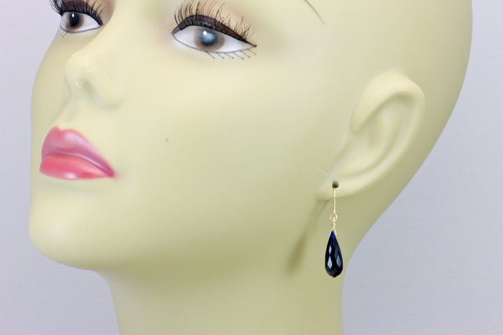 Dark Sapphire Blue Cubic Zirconia Earrings Long Faceted Rounded Teardrop Briolette AAA CZ Sterling Silver or 14k Solid Gold or Filled  Drops