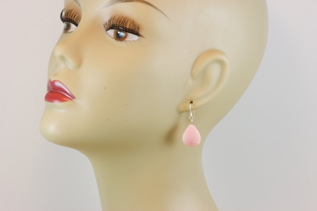 Pink Opal Earrings Natural Smooth Drop Curved Teardrops Matt Finish Sterling Silver or 14k Solid Gold or Filled Real Peruvian Opals Simple