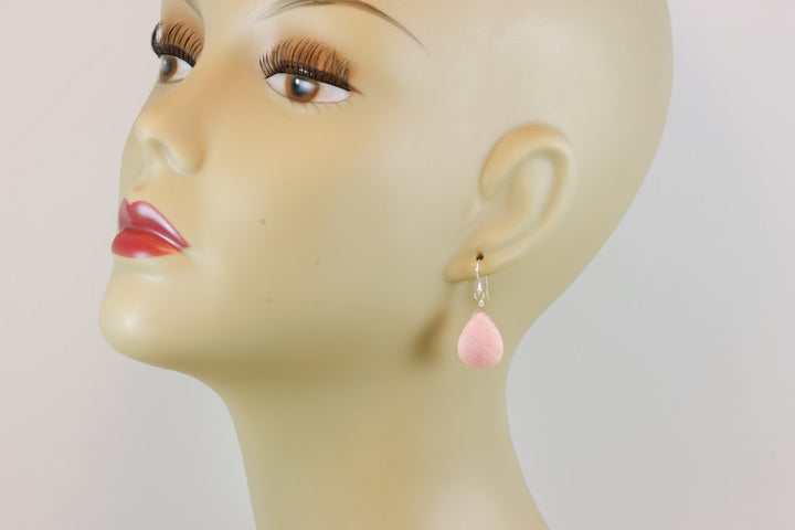 Pink Opal Earrings Natural Smooth Drop Curved Teardrops Matt Finish Sterling Silver or 14k Solid Gold or Filled Real Peruvian Opals Simple