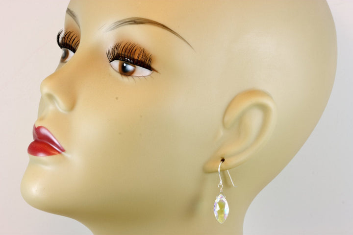 Mystic Clear Rainbow Quartz Earrings Marquise Shape Facet Teardrop 14k Solid Gold or Filled or Sterling Silver iridescent color simple drop