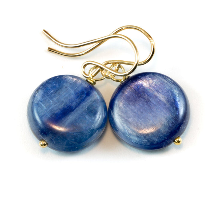 Kyanite Earrings  Rich Blue High Quality Smooth Simple Natural Round Button Drops 14k Solid Gold or Filled or Sterling Silver Dainty Dangles