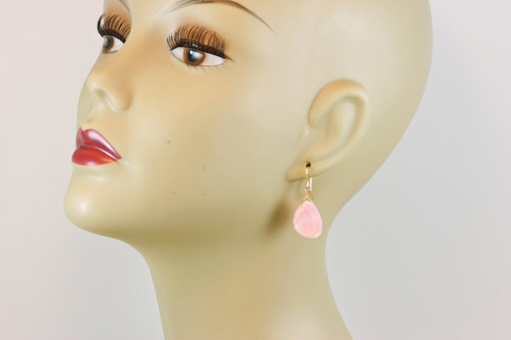 Pink Opal Earrings Natural Smooth Drop Curved Teardrops Matt Finish Sterling Silver or 14k Solid Gold or Filled Real Peruvian Opals Simple