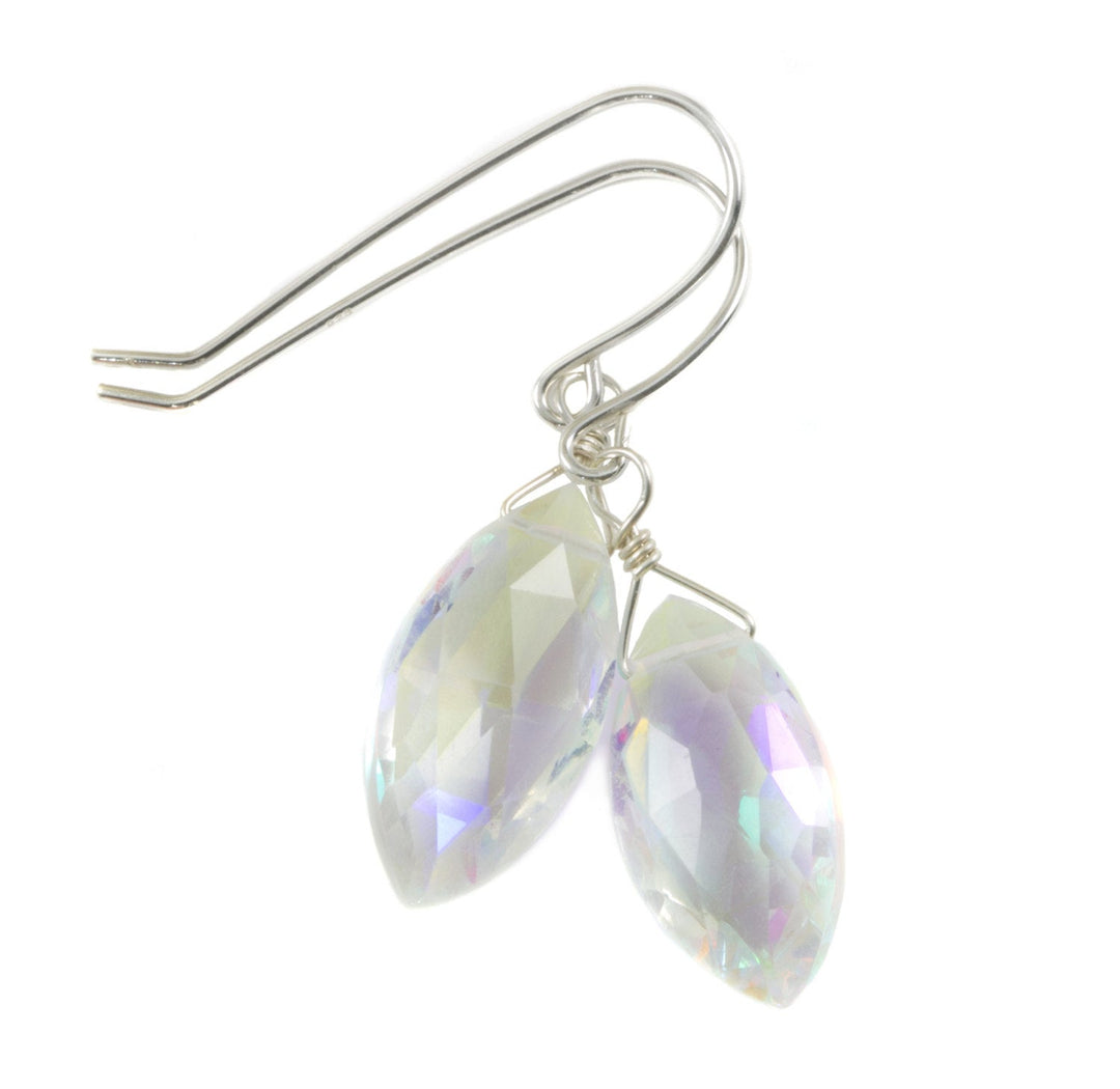 Mystic Clear Rainbow Quartz Earrings Marquise Shape Facet Teardrop 14k Solid Gold or Filled or Sterling Silver iridescent color simple drop