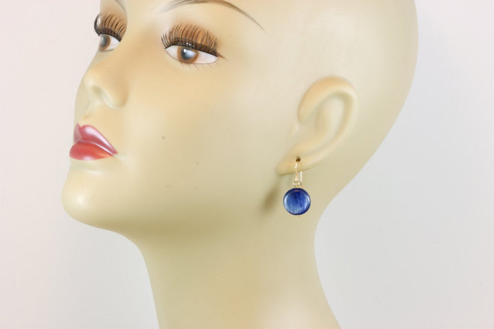 Kyanite Earrings  Rich Blue High Quality Smooth Simple Natural Round Button Drops 14k Solid Gold or Filled or Sterling Silver Dainty Dangles