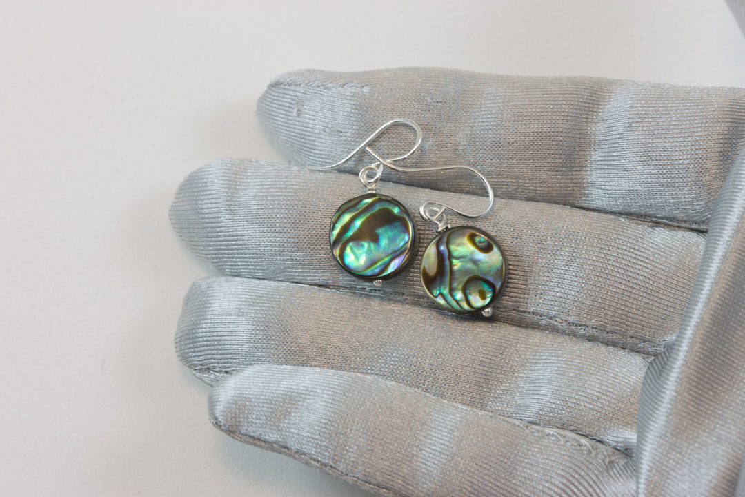 Abalone Paua Shell Teardrop Earrings Natural Peacock 14k Solid Gold or Filled or Sterling Silver Round Simple Double Sided Dainty MOP Drops
