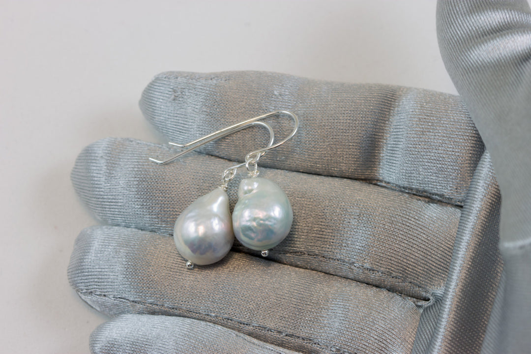 Baroque Pearl Earrings Sterling Silver or 14k Solid Gold or Filled French Earwire Silvery White Luster Simple Pearls Genuine Freshwater Drop
