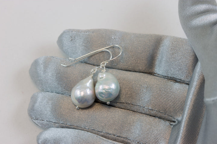 Baroque Pearl Earrings Sterling Silver or 14k Solid Gold or Filled French Earwire Silvery White Luster Simple Pearls Genuine Freshwater Drop