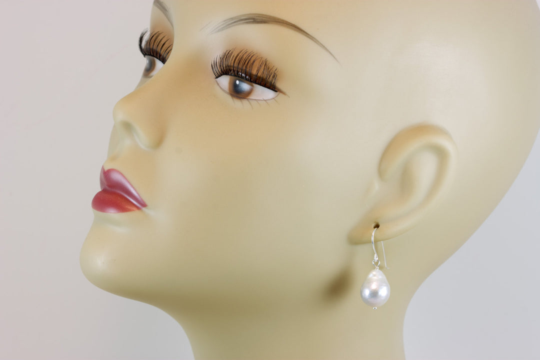 Baroque Pearl Earrings Sterling Silver or 14k Solid Gold or Filled French Earwire Silvery White Luster Simple Pearls Genuine Freshwater Drop