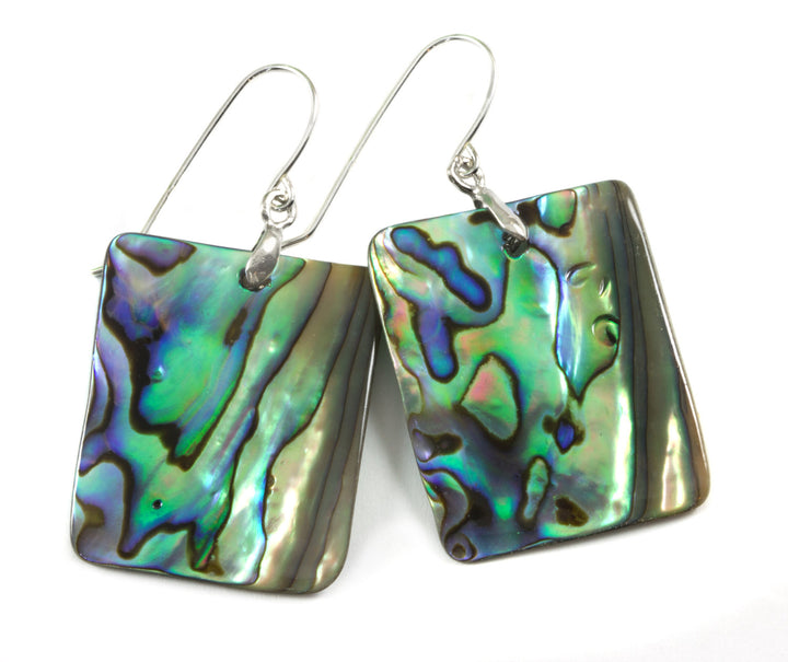 Abalone Paua Shell Teardrop Earrings Large Natural Peacock Colors 14k Solid Gold or Filled or Sterling Silver Rectangle  Blue