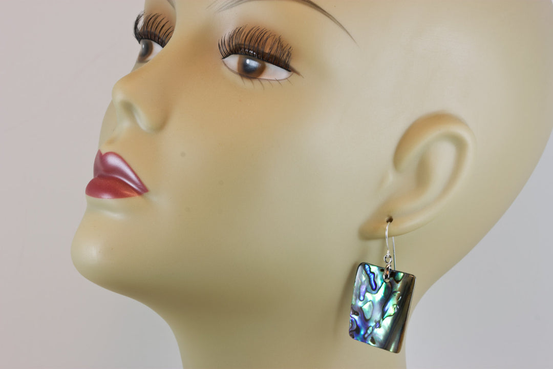 Abalone Paua Shell Teardrop Earrings Large Natural Peacock Colors 14k Solid Gold or Filled or Sterling Silver Rectangle  Blue