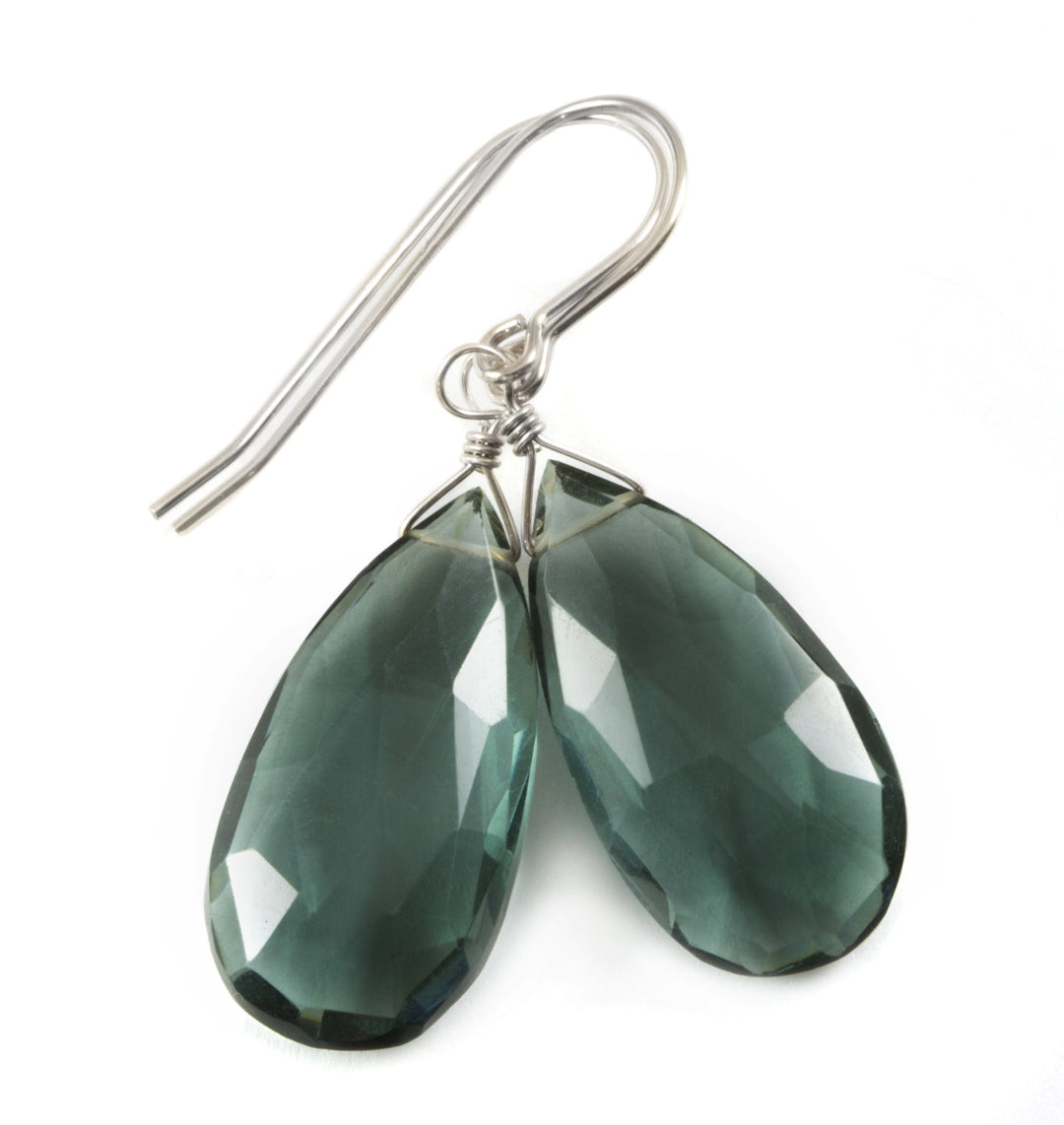 London Blue Earrings Simulated Topaz Teardrop Briolette Faceted Large Smoky Drops Sterling Silver or 14k Solid Yellow Gold or Filled Smokey