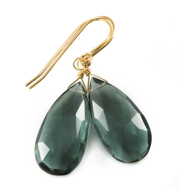 London Blue Earrings Simulated Topaz Teardrop Briolette Faceted Large Smoky Drops Sterling Silver or 14k Solid Yellow Gold or Filled Smokey