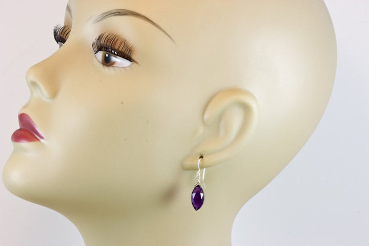Purple Amethyst Earrings Faceted Marquise Simulated Briolette Cut 14k Solid Gold or Filled or Sterling Silver Teardrop Fancy Deep Rich color