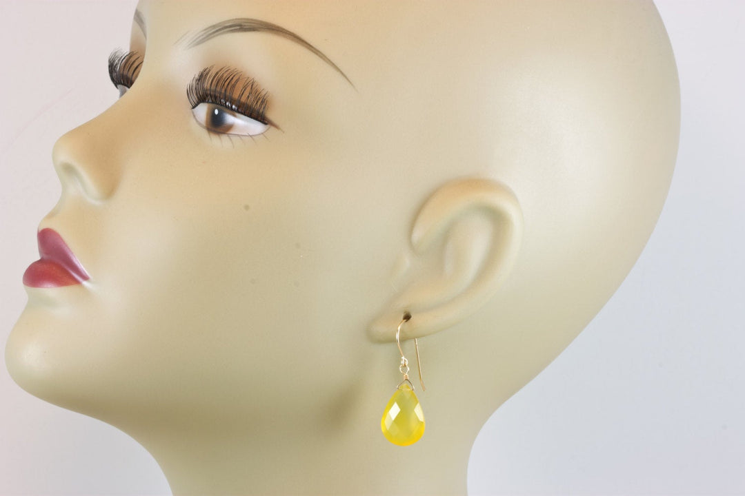 Yellow Chalcedony Earrings Teardrop Large Pear Faceted 14k Solid Gold or Filled or Sterling Silver Spyglass Designs cheery bright unique