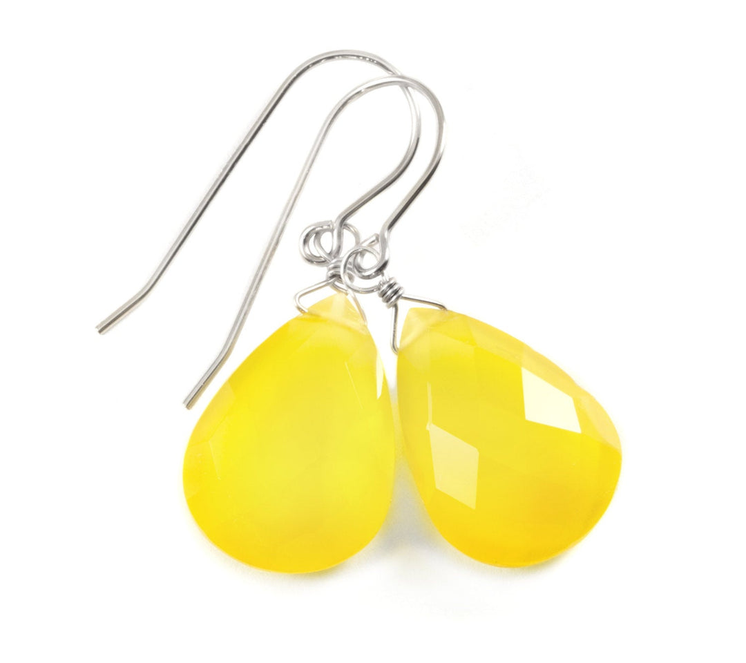 Yellow Chalcedony Earrings Teardrop Large Pear Faceted 14k Solid Gold or Filled or Sterling Silver Spyglass Designs cheery bright unique