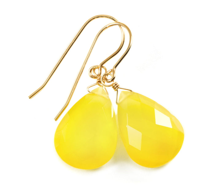 Yellow Chalcedony Earrings Teardrop Large Pear Faceted 14k Solid Gold or Filled or Sterling Silver Spyglass Designs cheery bright unique