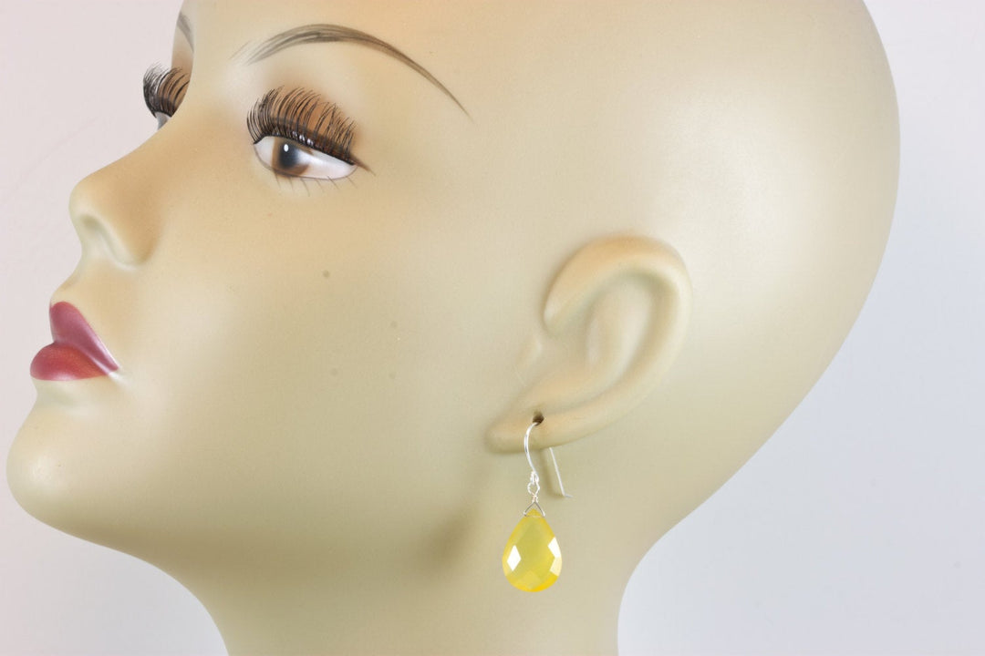 Yellow Chalcedony Earrings Teardrop Large Pear Faceted 14k Solid Gold or Filled or Sterling Silver Spyglass Designs cheery bright unique
