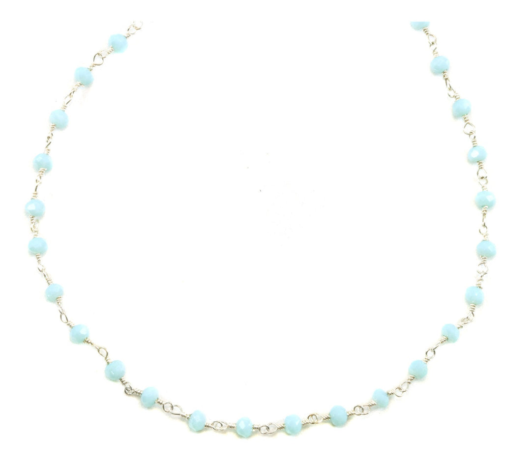 Amazonite Beaded Necklace 14k Gold Filled or Sterling silver  Chain Link Faceted  18 19 Inches Natural Baby Soft Blue rondelles Dainty
