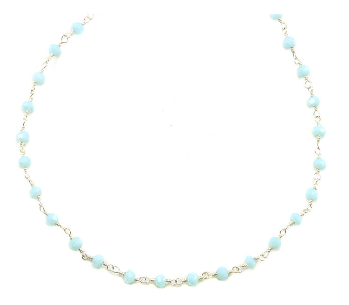 Amazonite Beaded Necklace 14k Gold Filled or Sterling silver  Chain Link Faceted  18 19 Inches Natural Baby Soft Blue rondelles Dainty