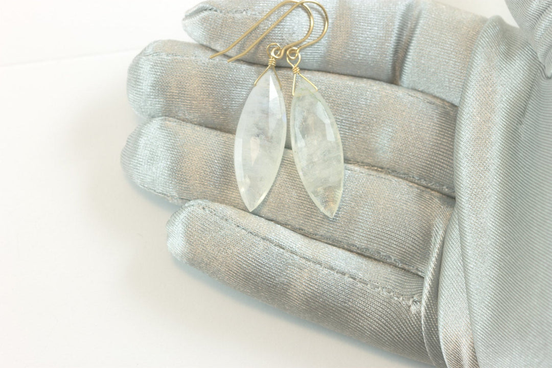 Rainbow Blue Moonstone Earrings 14k Gold Filled Faceted Large Marquise Briolette Teardrop Spyglass Designs