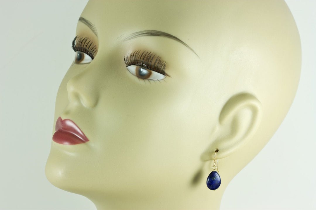 Blue Lapis Lazuli Earrings Natural Dainty Smooth Teardrop Sterling Silver or 14k Solid Gold or Filled Dainty Drops Everyday Wear Pyrite