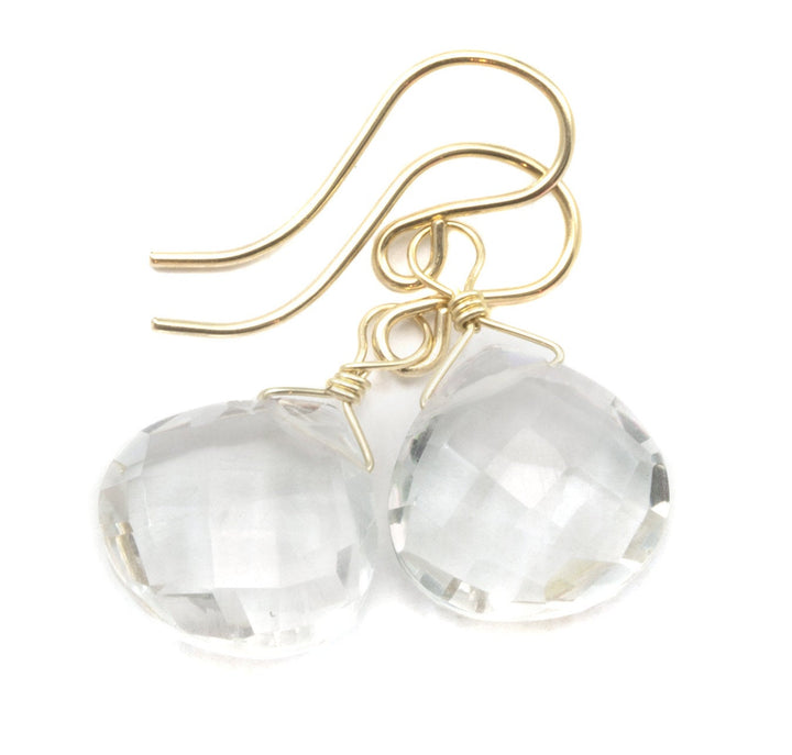 Crystal Clear Quartz Earrings Sterling Silver or 14k Solid Gold or Filled Heart Teardrop Dangle Faceted Simple Natural Dainty Everyday Drops