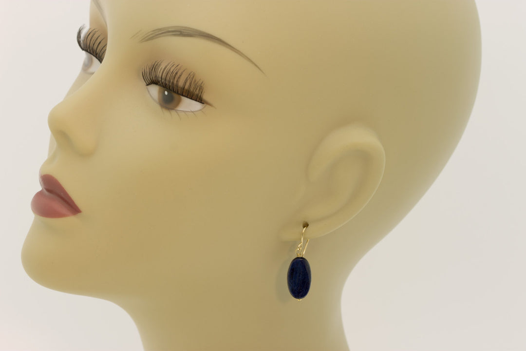 Kyanite Earrings  Rich Blue High Quality Smooth Simple Natural Narrow Oval Drops 14k Solid Gold or Filled or Sterling Silver Dark Blue Denim