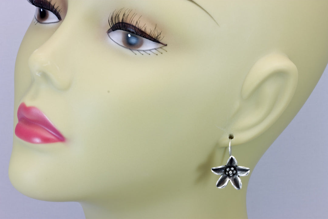 Lotus Flower Earrings Sterling Silver Hill Tribe Silver Oxidized Simple Earthy French Wires  Spyglass Designs Handmade Daily Wear