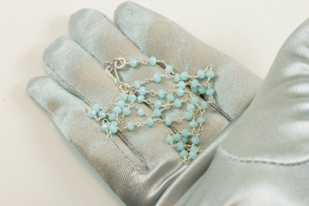 Amazonite Beaded Necklace 14k Gold Filled or Sterling silver  Chain Link Faceted  18 19 Inches Natural Baby Soft Blue rondelles Dainty