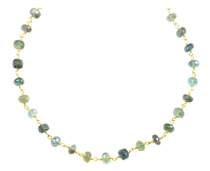 Moss Aquamarine Necklace Chain Link Beaded 14k gold filled Faceted  18 19 Inches Aqua Blue Green Natural Earthy Stones 5mm Beaded