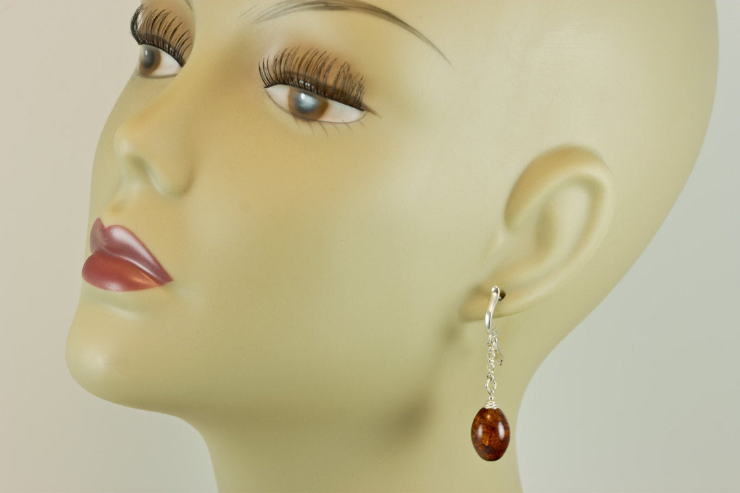 Amber Earrings Sterling Silver Dark Honey Smooth Fat Teardrop Natural Briolettes Dangles Sterling Silver Fancy Leverbacks Latch Back