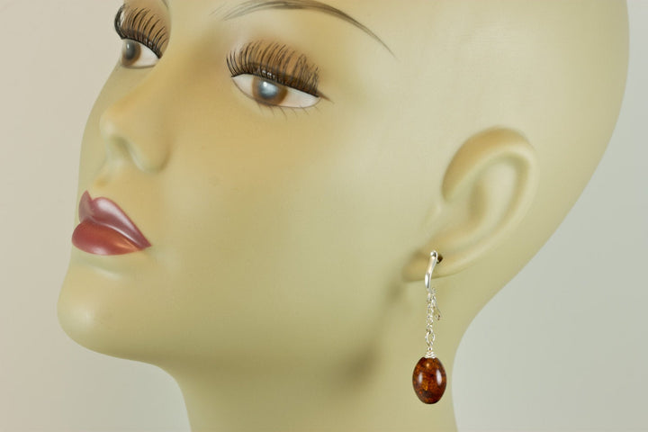 Amber Earrings Sterling Silver Dark Honey Smooth Fat Teardrop Natural Briolettes Dangles Sterling Silver Fancy Leverbacks Latch Back