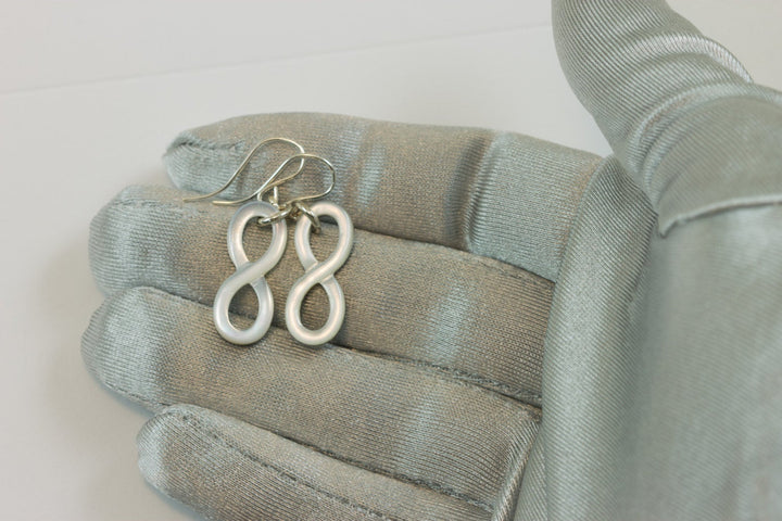 Mother of Pearl Earrings Carved natural Silvery White Infinity Drops Medium Size 14k Gold Filled or Sterling Silver Simple MOP drops