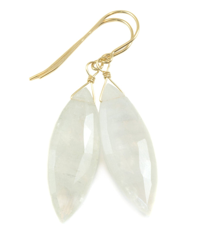 Rainbow Blue Moonstone Earrings 14k Gold Filled Faceted Large Marquise Briolette Teardrop Spyglass Designs