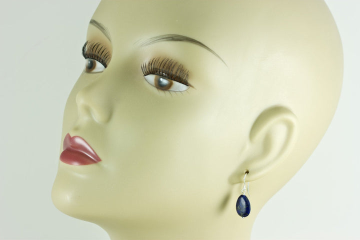 Blue Lapis Lazuli Earrings Natural Dainty Smooth Teardrop Sterling Silver or 14k Solid Gold or Filled Dainty Drops Everyday Wear Pyrite
