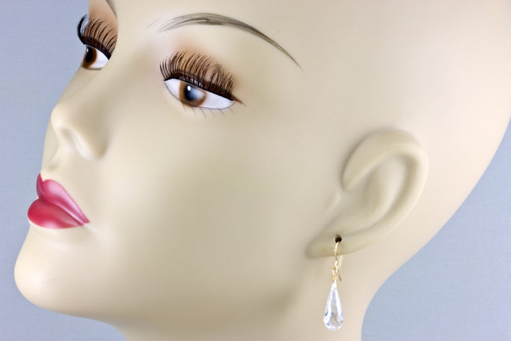 Clear Cubic Zirconia Earrings Teardrops AAA CZ Long  Briolettes Sterling Silver or 14k Solid Gold or Filled Micro Faceted Simple Drops