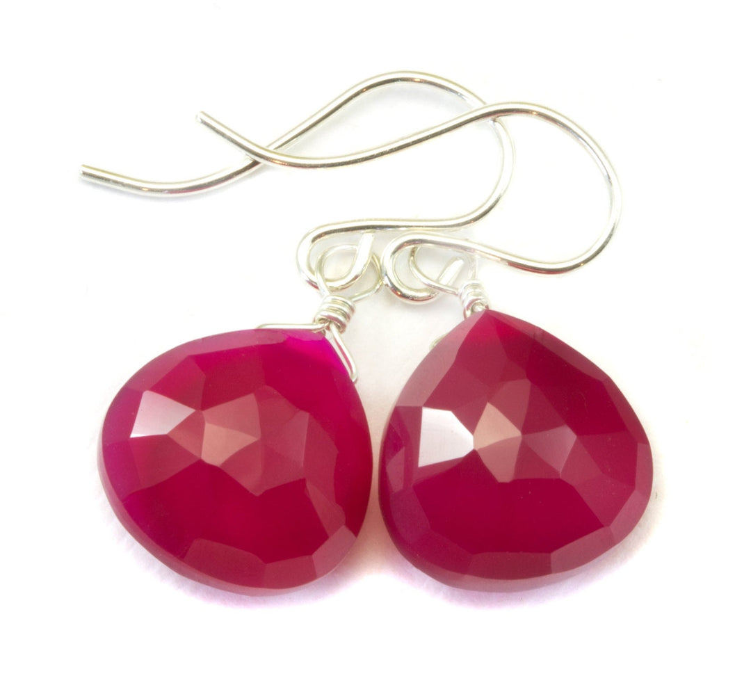 Hot Pink Chalcedony Earrings AAA Faceted Briolette Drops 14k Solid Gold or Filled or Sterling Silver Magenta fuchsia Simple Classic Design